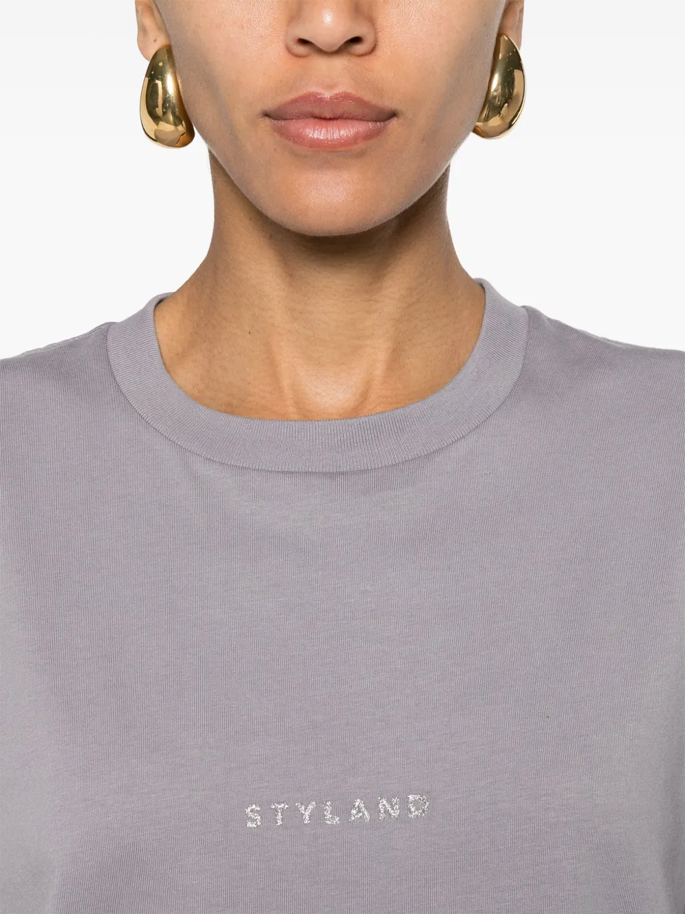 Shop Styland Glitter-detail Cotton T-shirt In Purple