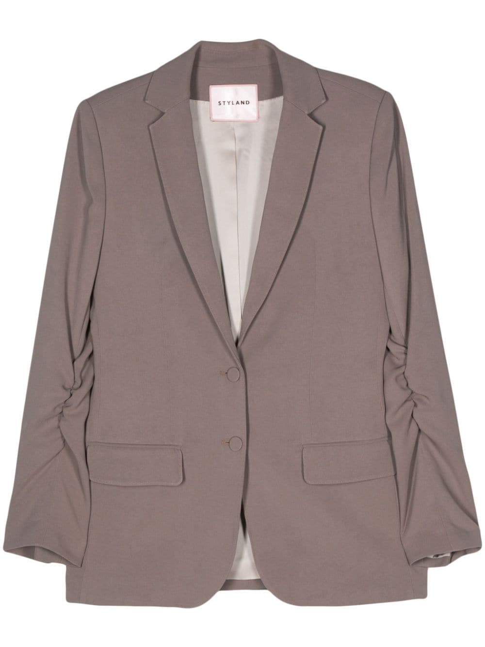 Styland Gathered-detail-sleeves Blazer In Grey