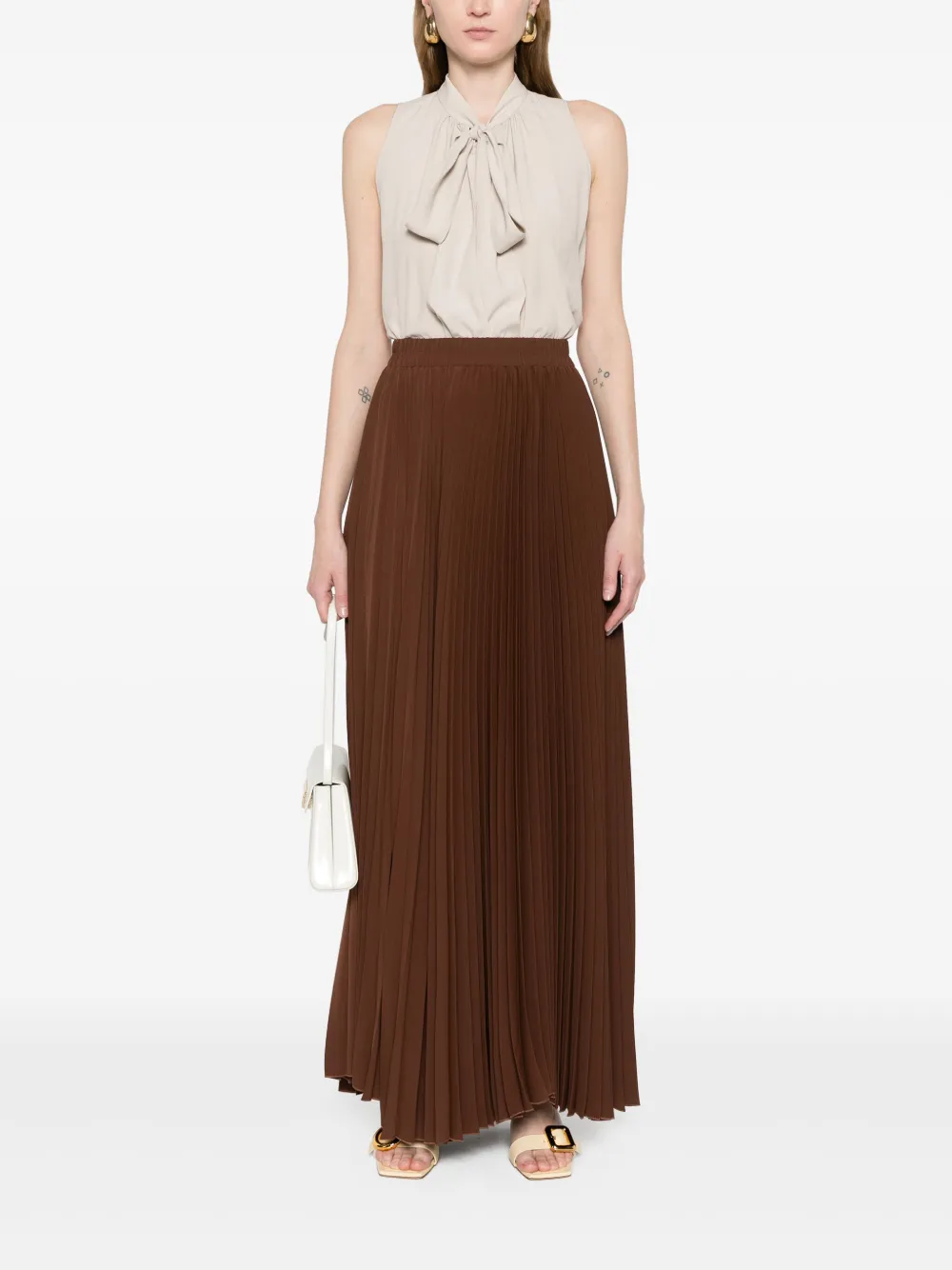 Shop Styland Pleated Maxi Skirt In Brown