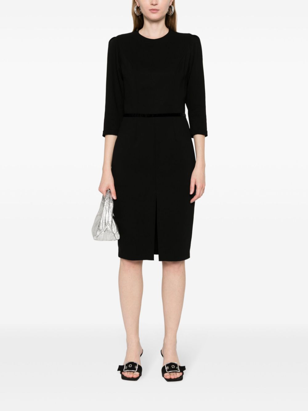 Shop Styland Velvet-detail Midi Dress In Black