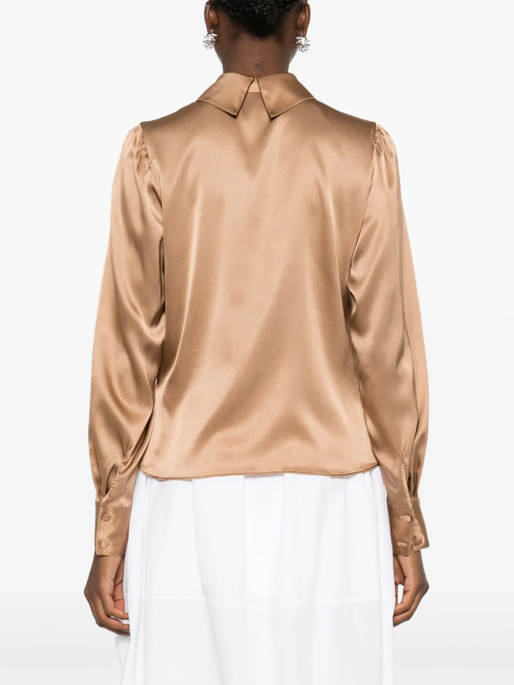 Shop Styland Satin Oversized-collar Shirt In Brown