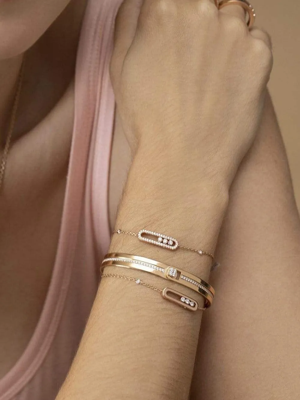Messika 18kt roségouden Baby Move armband met diamant - Roze