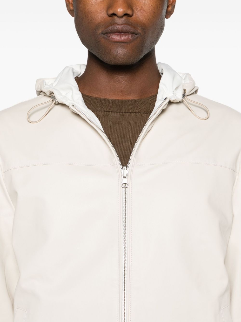 Shop Eleventy Hooded Reversible Leather Jacket In Neutrals