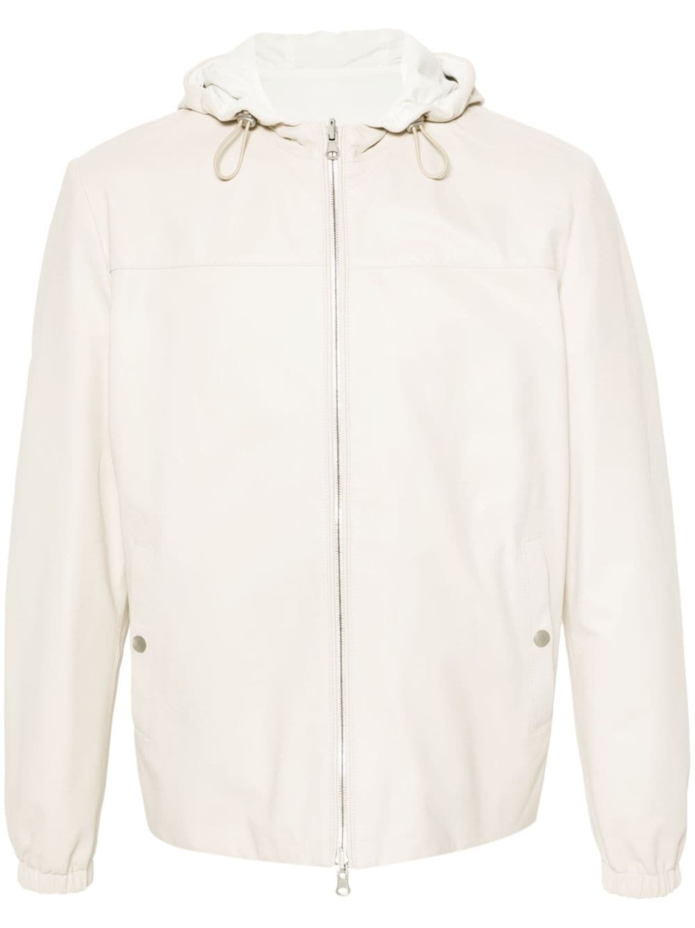 Eleventy Hooded Reversible Leather Jacket In Neutrals