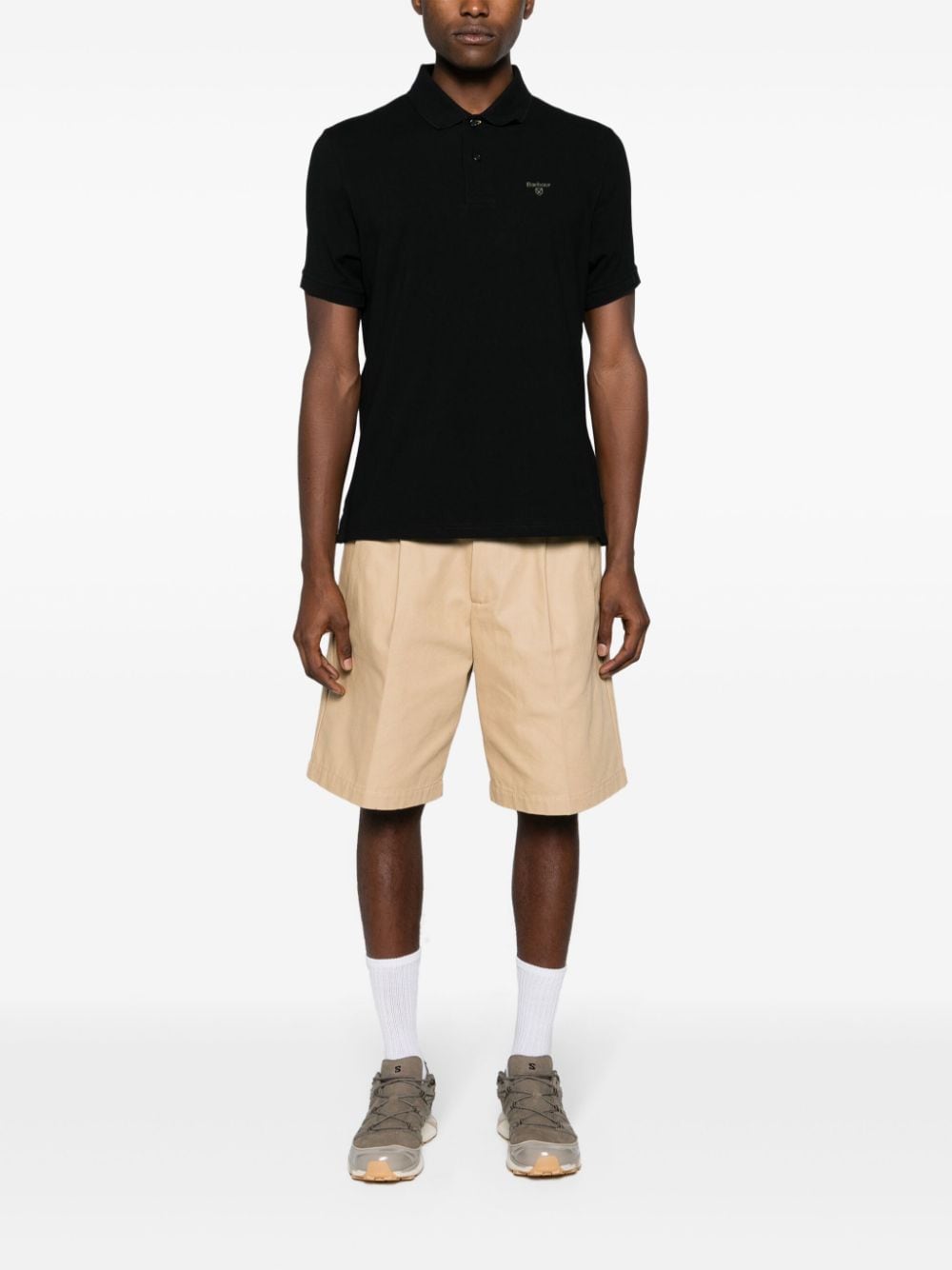 Shop Barbour Logo-embroidered Cotton Polo Shirt In Black