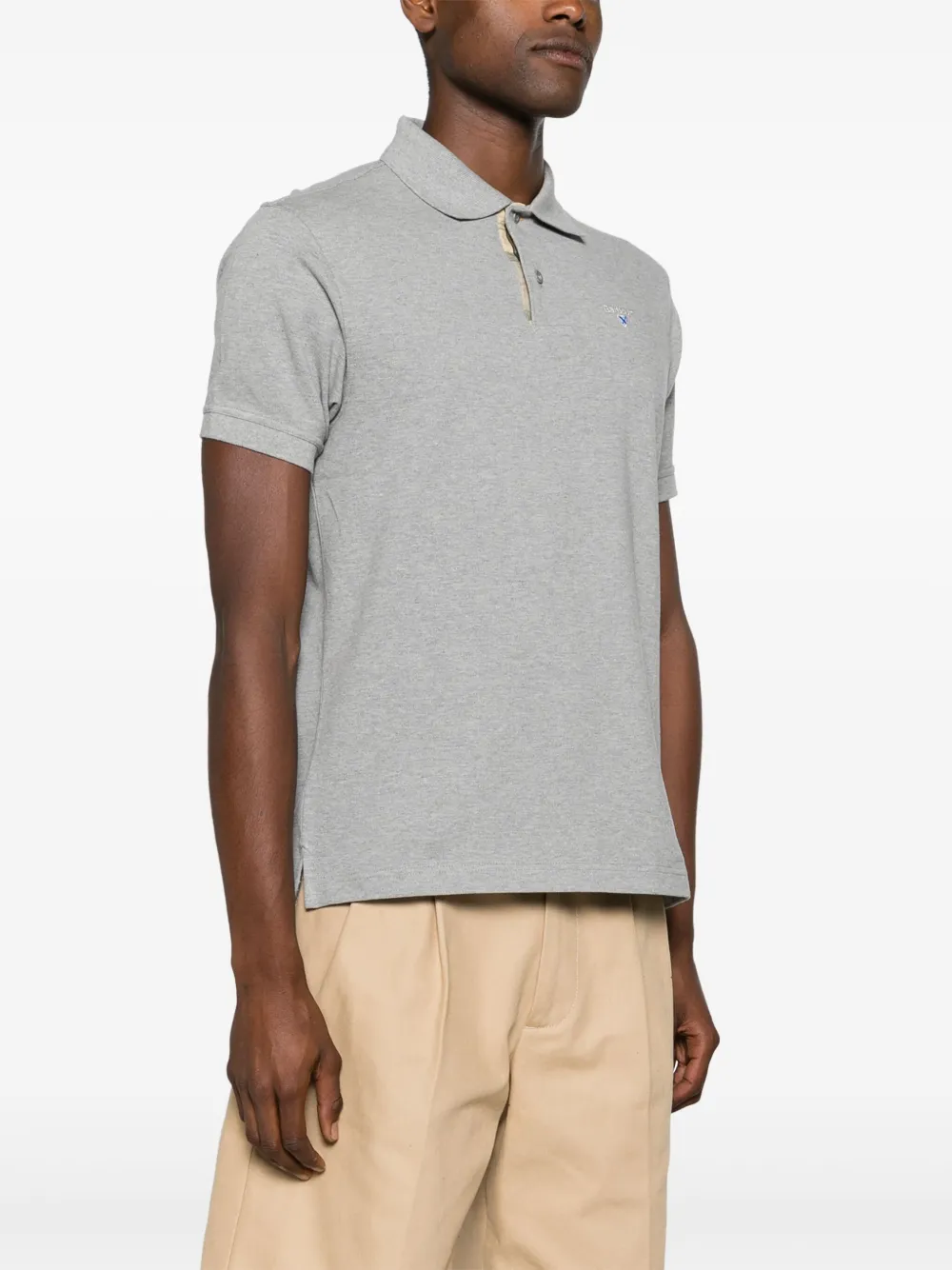 Shop Barbour Logo-embroidered Cotton Polo Shirt In Grey