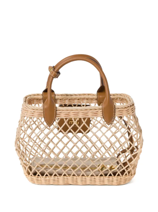Miu Miu logo-appliqué Interwoven Tote Bag | Neutrals | FARFETCH