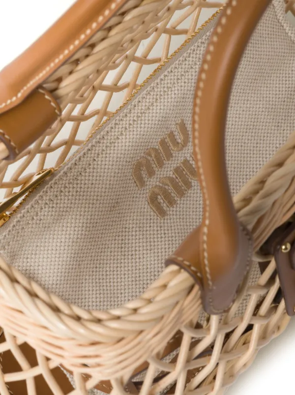 Miu Miu logo-appliqué Interwoven Tote Bag | Neutrals | FARFETCH