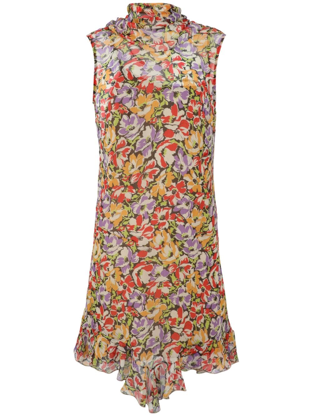 Stella Mccartney Ultra Floral-print Ruffle Sleeveless Silk Mini Dress In Multicolor