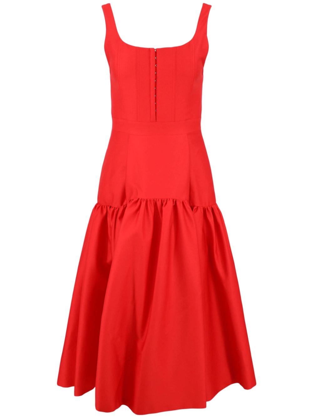 Shop Alice And Olivia Diana Flared Midi Dress In Red