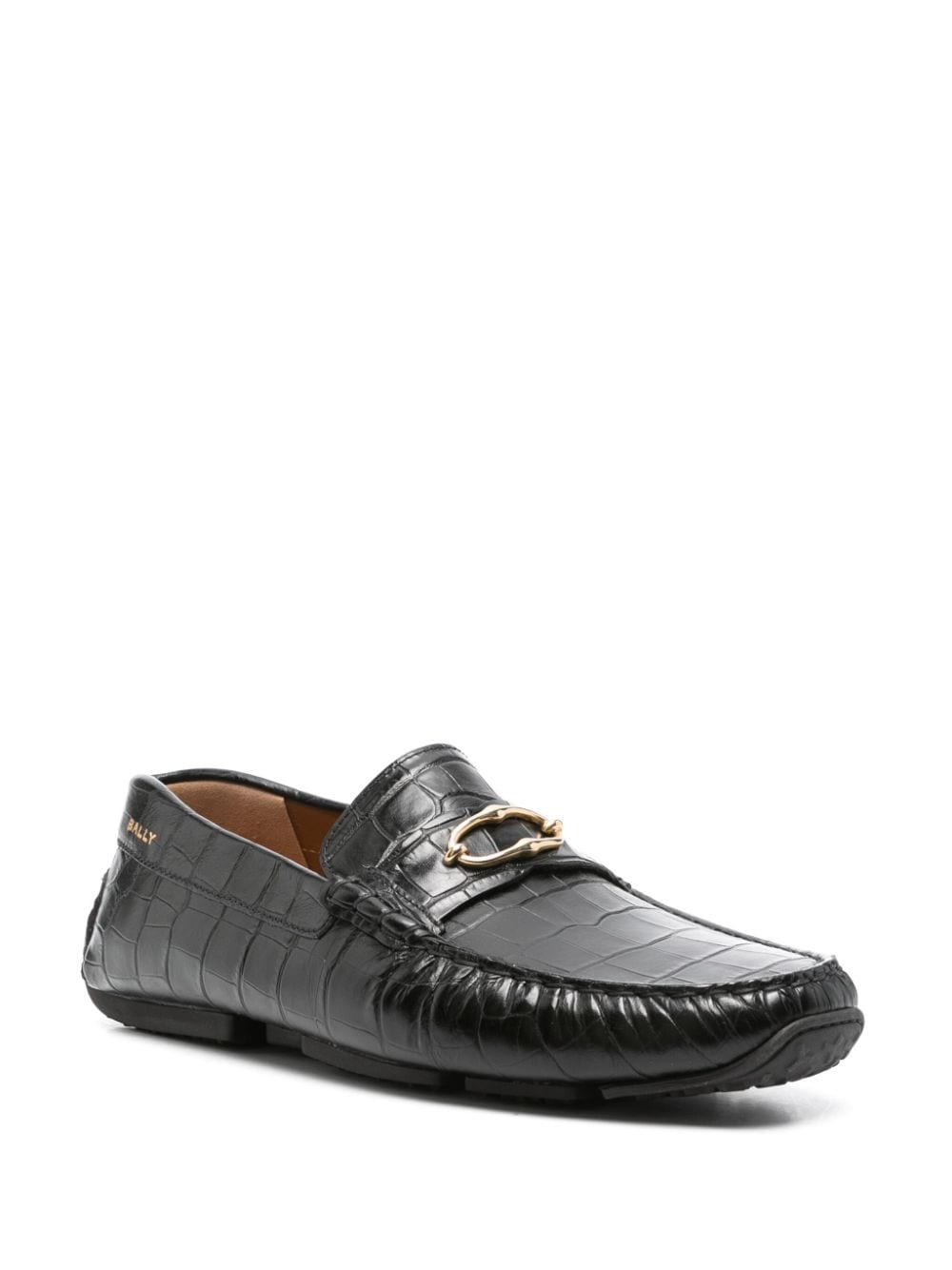 Shop Bally Embossed Crocodile-effect Loafers In Black