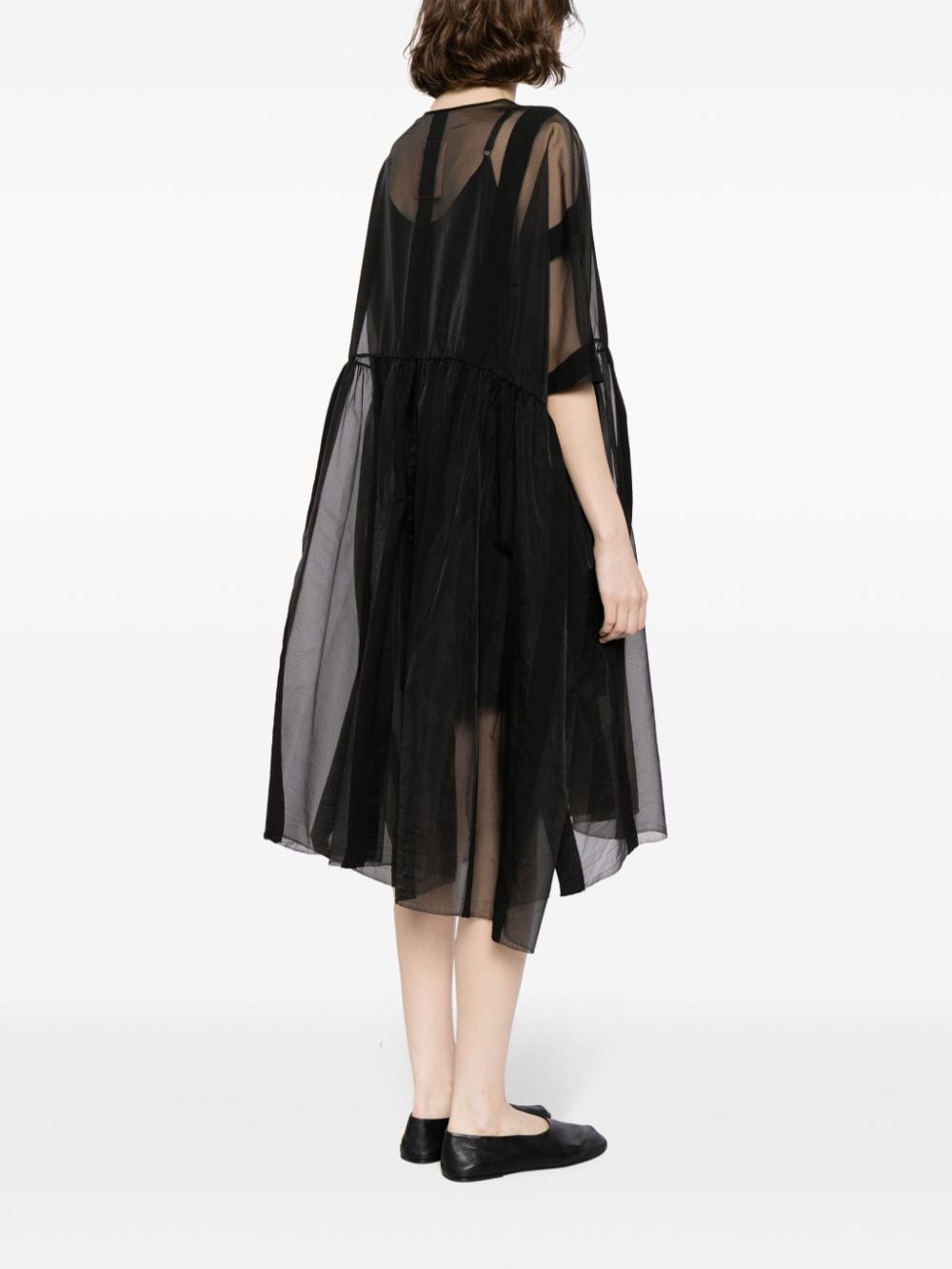 Shop Uma Wang Striped Sheer Midi Dress In Black