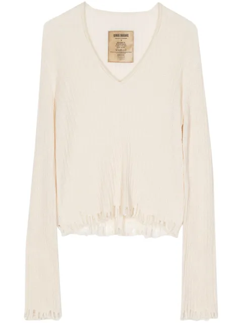 Uma Wang distressed-efffect v-neck jumper