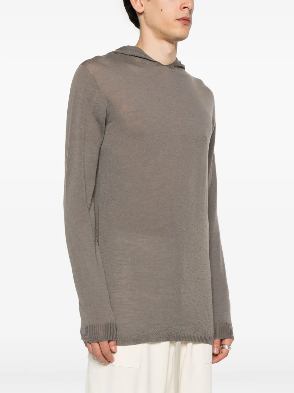 Shop Rick Owens Long-sleeve Knitted Hoodie In Grey