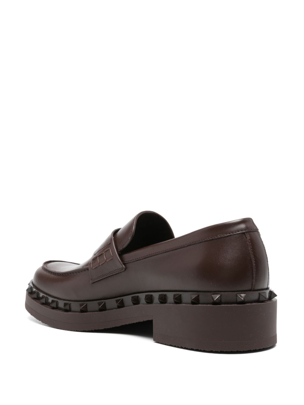 Shop Valentino Rockstud M-way Leather Loafers In Brown