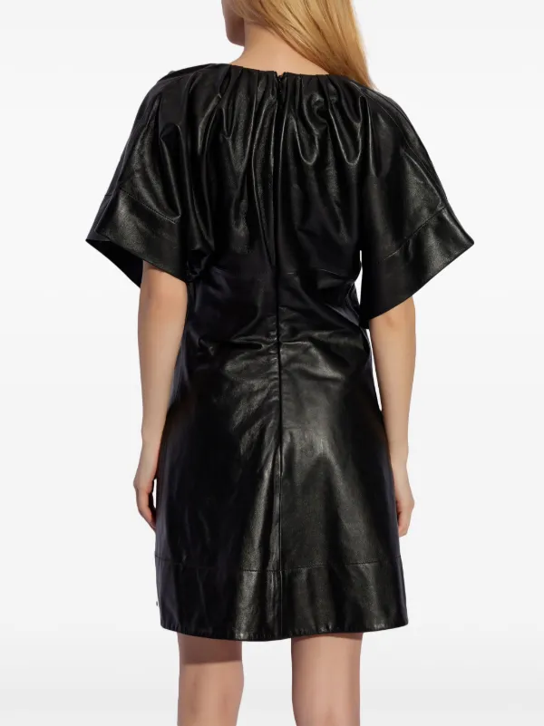 strapless open back dress Assymetrical Pleated Leather Dress