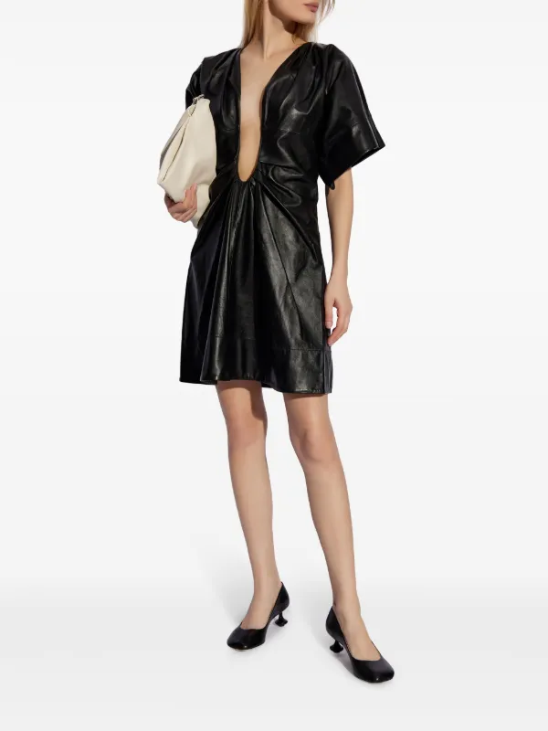 Victoria Beckham Pleated Leather Minidress - Black