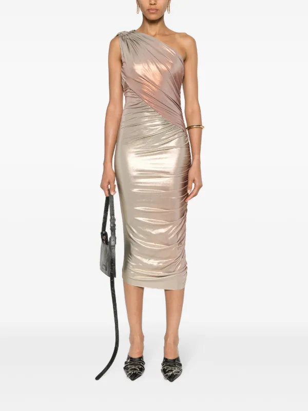 Rick Owens Lilies Amira Asymmetric Midi Dress | Metallic