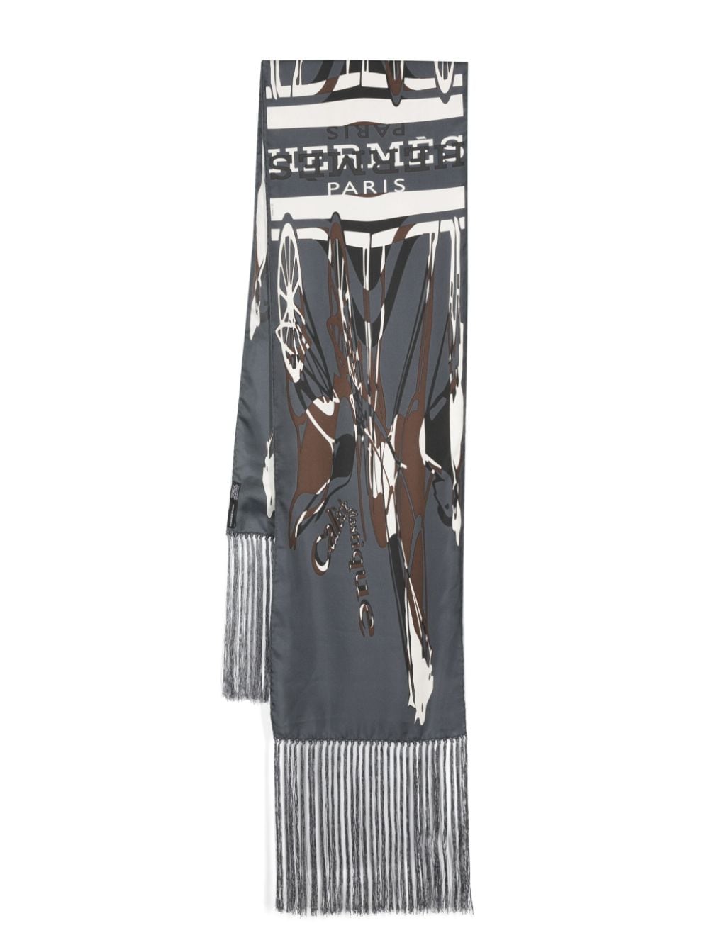 Pre-owned Hermes 2010s Fringed Silk Scarf In Grey