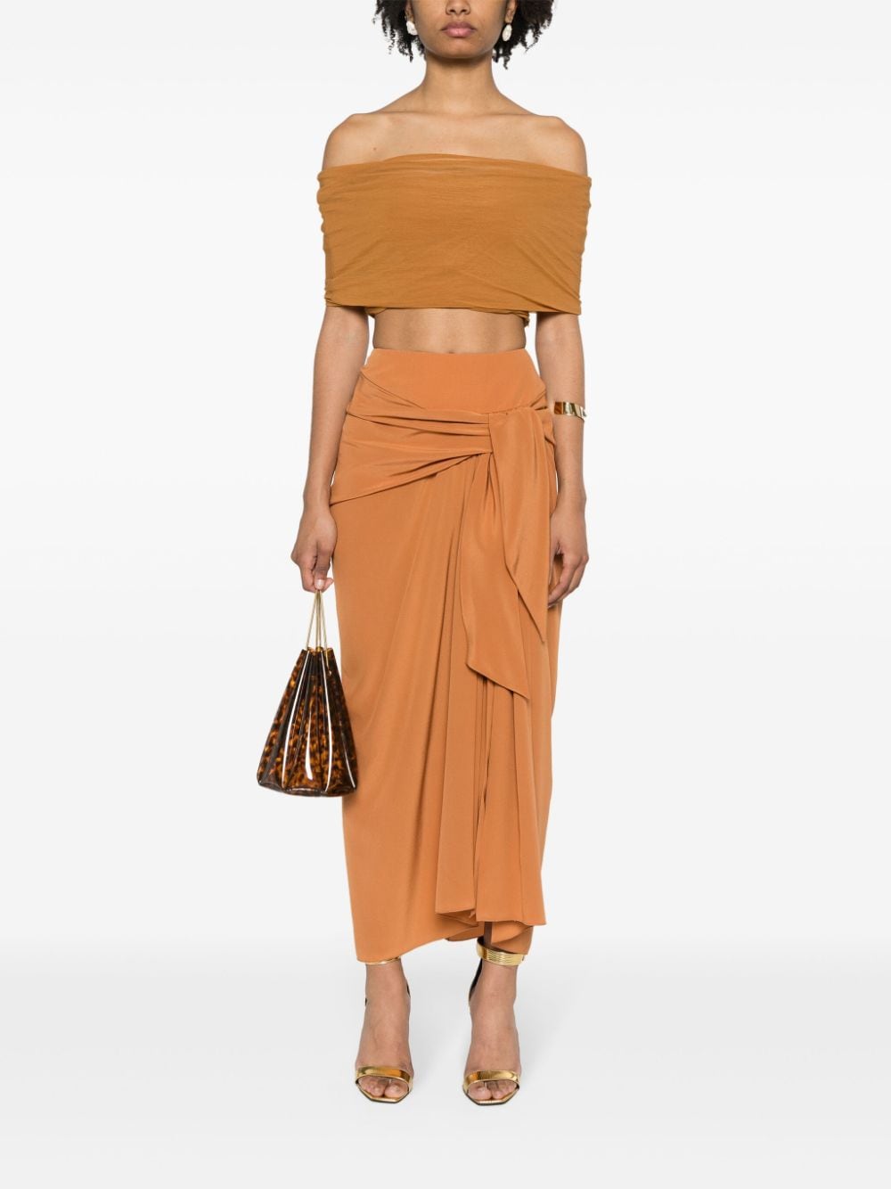 Shop Ermanno Scervino Pleat-detail Silk Skirt In Brown