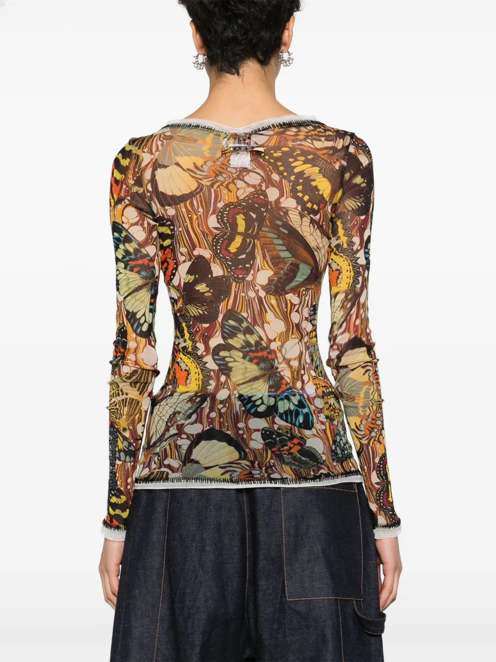 Shop Jean Paul Gaultier Papillon-print Mesh Top In Yellow