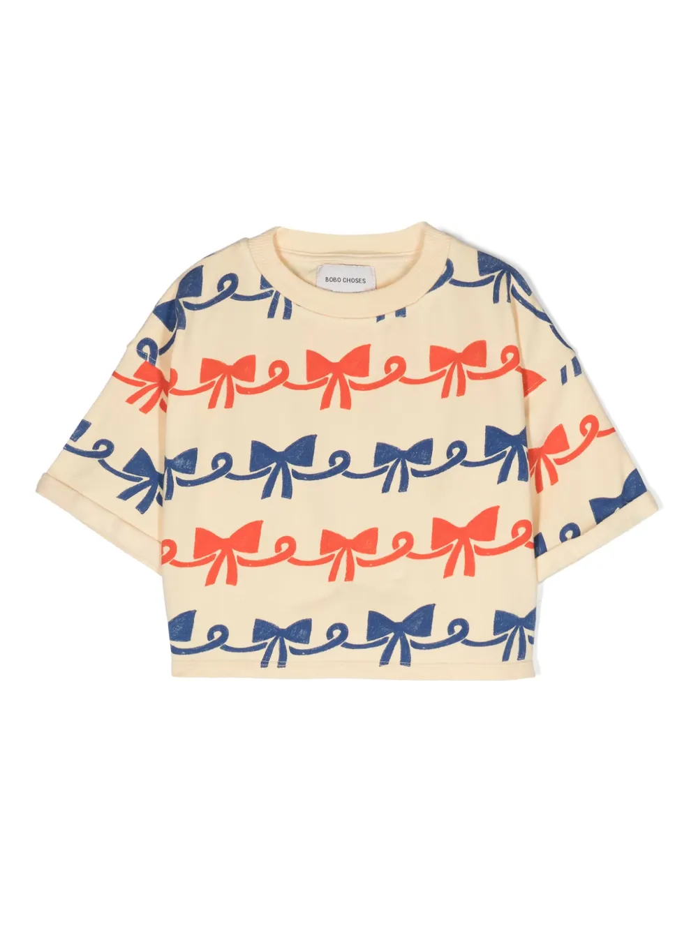 Bobo Choses Kids' Ribbon Bow-print Cropped Sweatshirt In Yellow