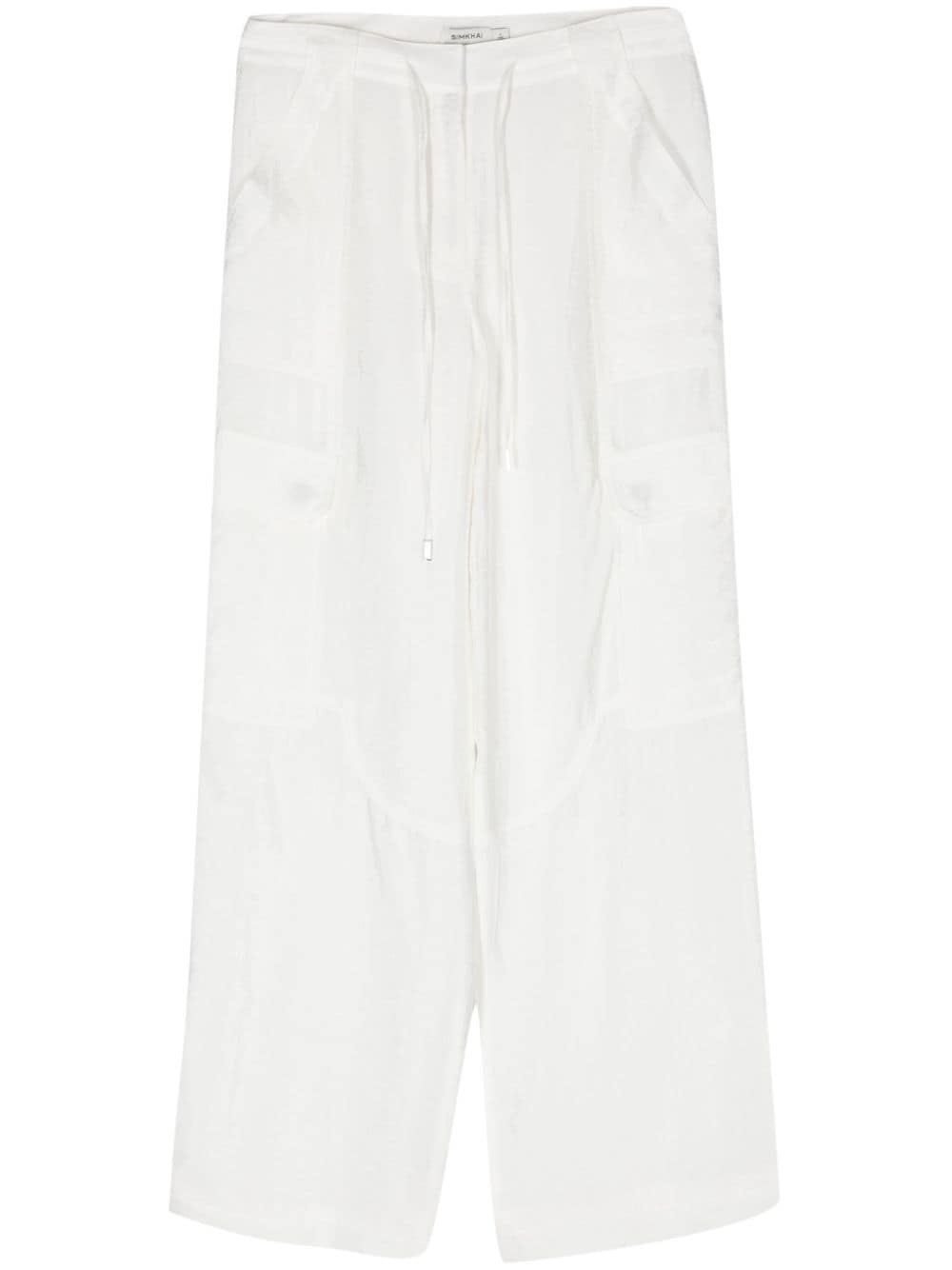 Simkhai Crinkled Shimmer Cargo Trousers In White