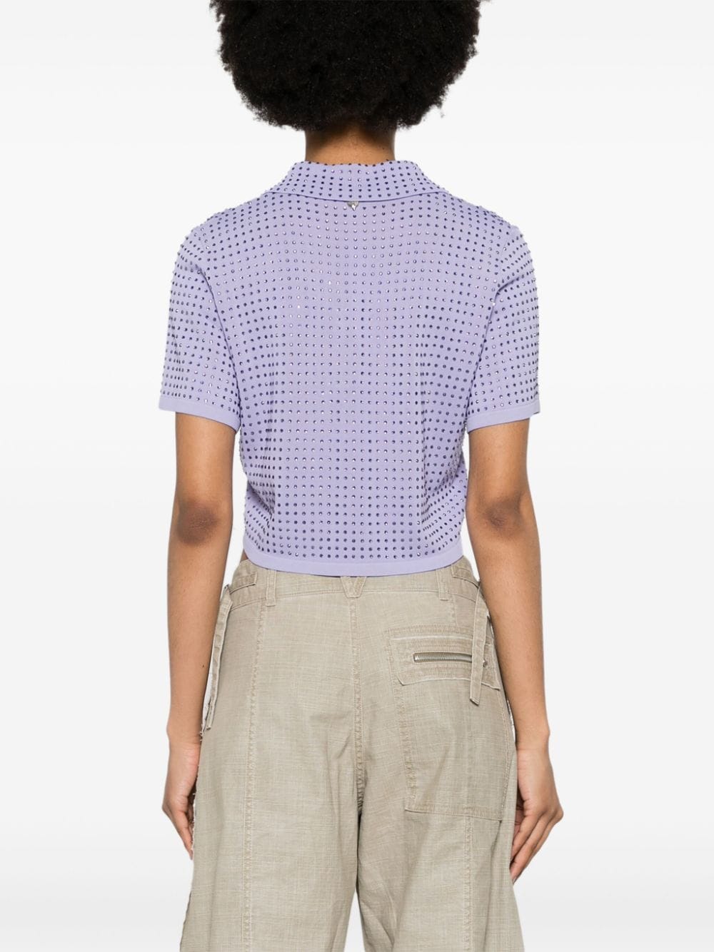 Shop Liu •jo Crystal-embellished Knitted Polo Shirt In Violett
