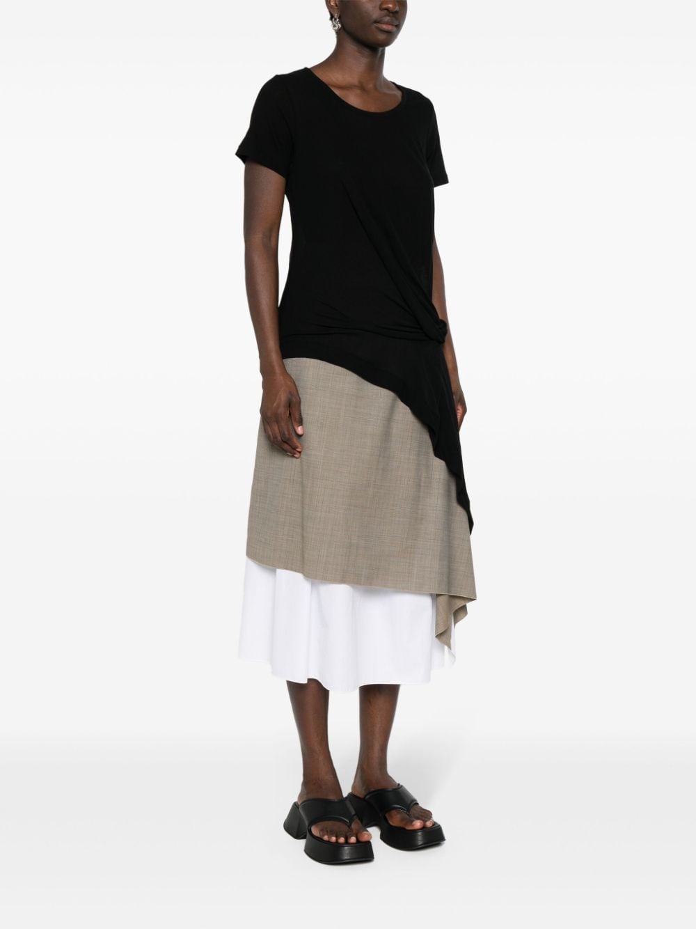 Shop Yohji Yamamoto Draped-detail Asymmetric T-shirt In Black