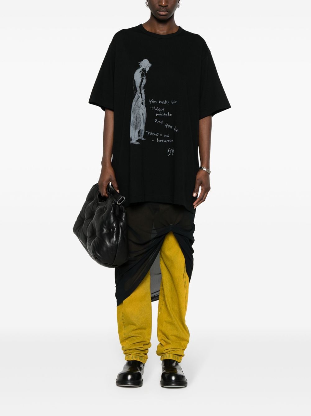 Shop Yohji Yamamoto Graphic-print Cotton T-shirt In Black