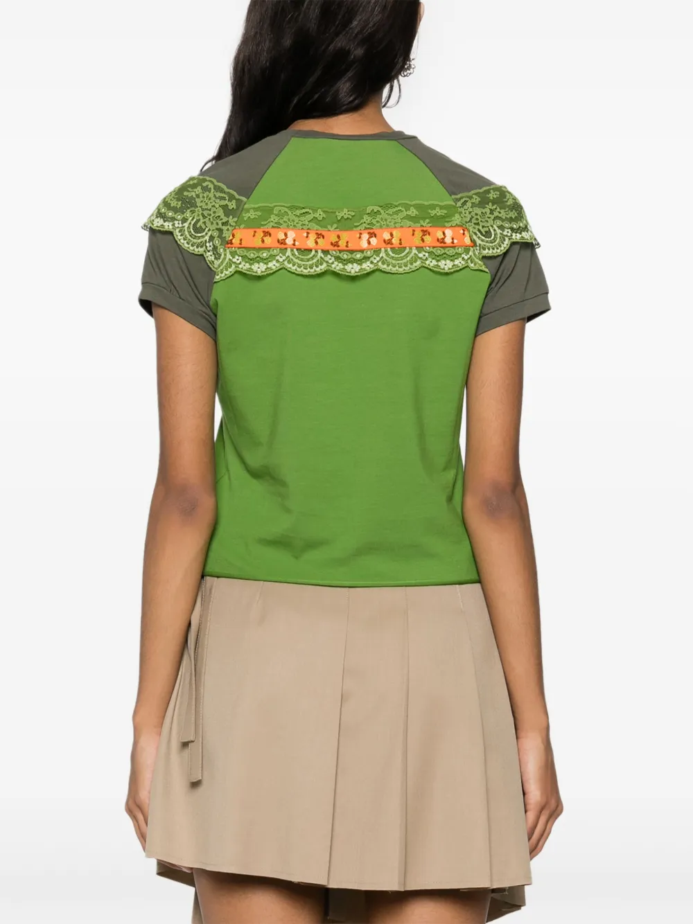 CORMIO Raglan T-shirt met vlakken van kant Groen