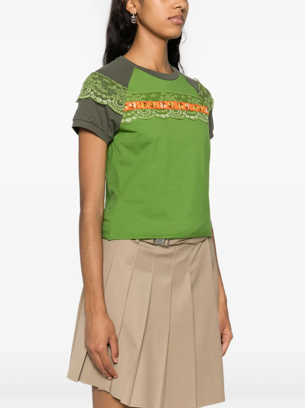 CORMIO Raglan T-shirt met vlakken van kant Groen