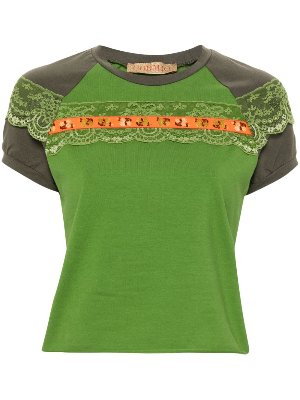 Shop Cormio Lace-panelling Raglan T-shirt In 绿色