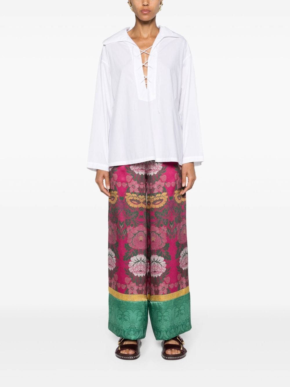 Pierre-Louis Mascia floral-jacquard silk trousers - Roze