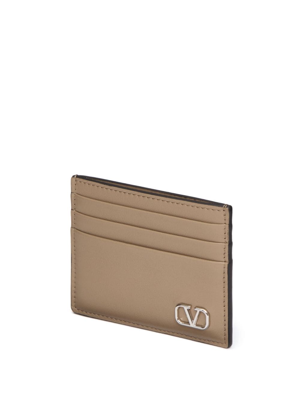 Shop Valentino Vlogo Leather Cardholder In Neutrals