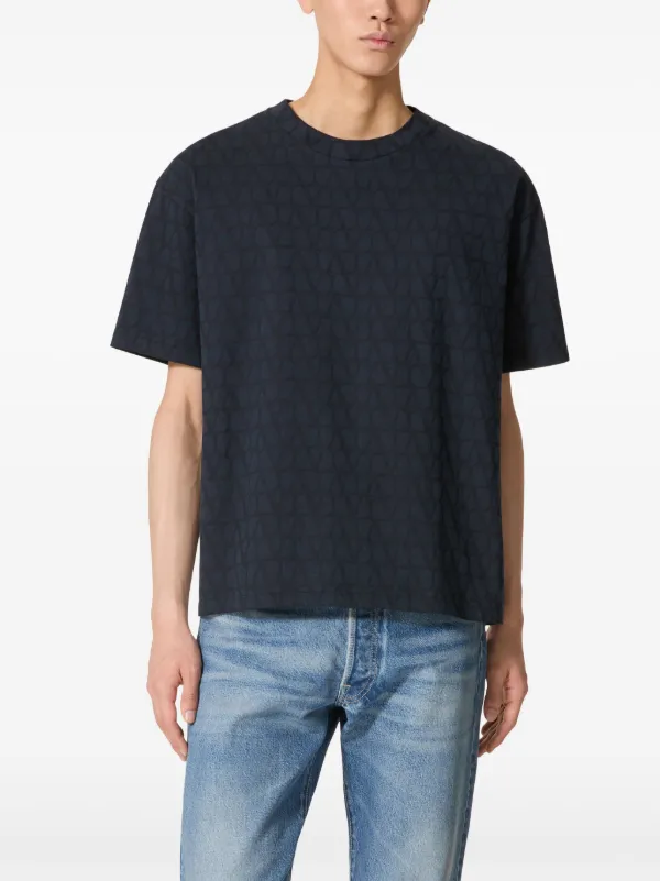 Tシャツ・カットソー VALENTINO LUREX AND JACQUARD TOILE ICONOGRAPHE TOP Valentino Garavani Toile Iconographe Cotton T-shirt | Blue
