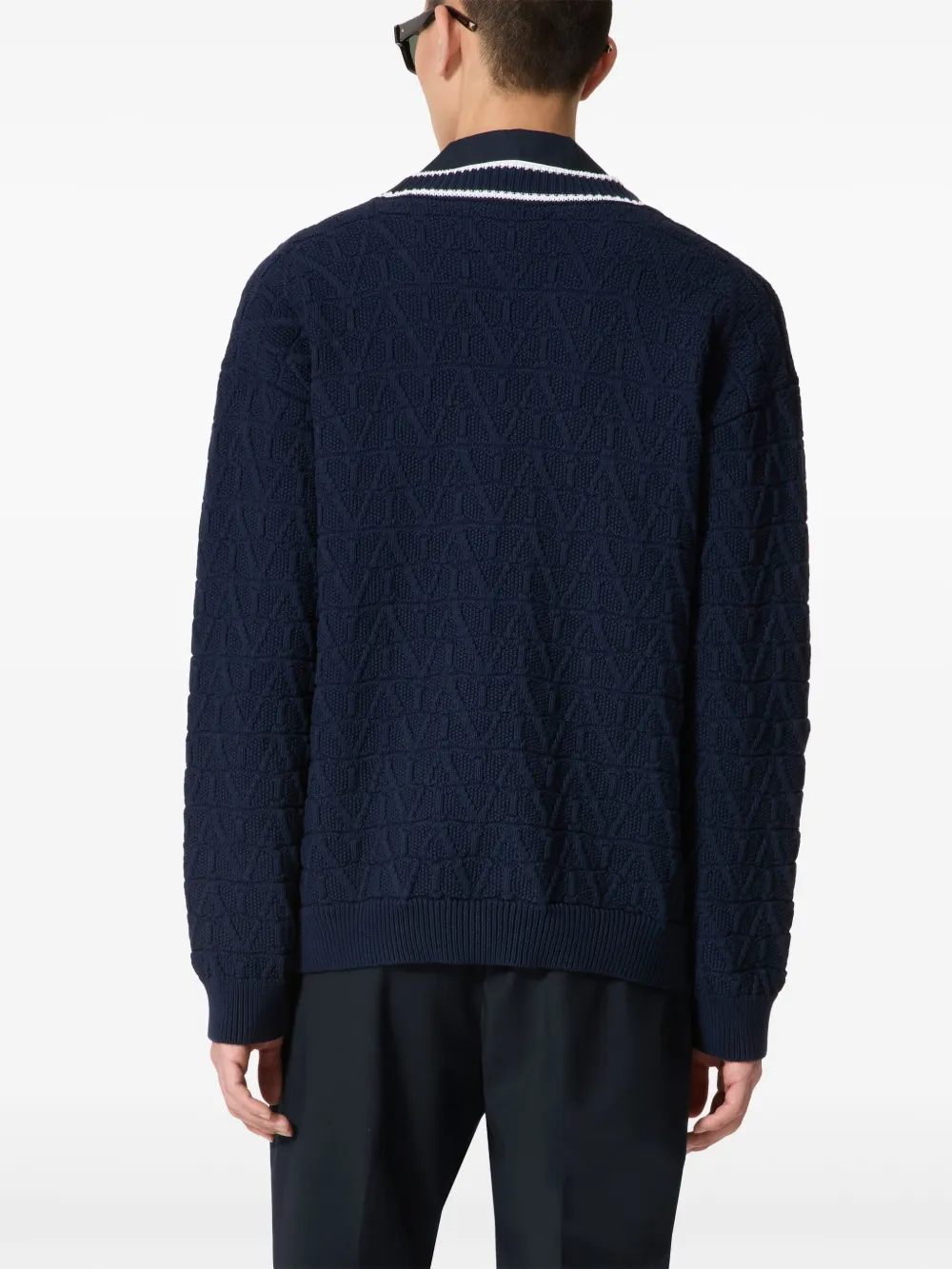 Shop Valentino Toile Iconographe Cotton Cardigan In Blue