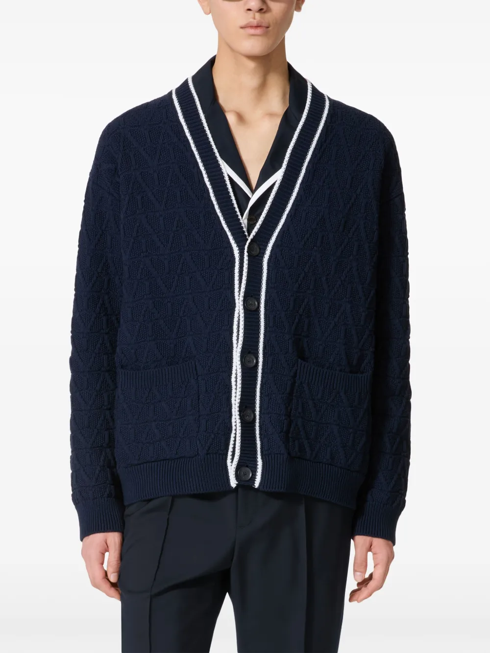 Shop Valentino Toile Iconographe Cotton Cardigan In Blue