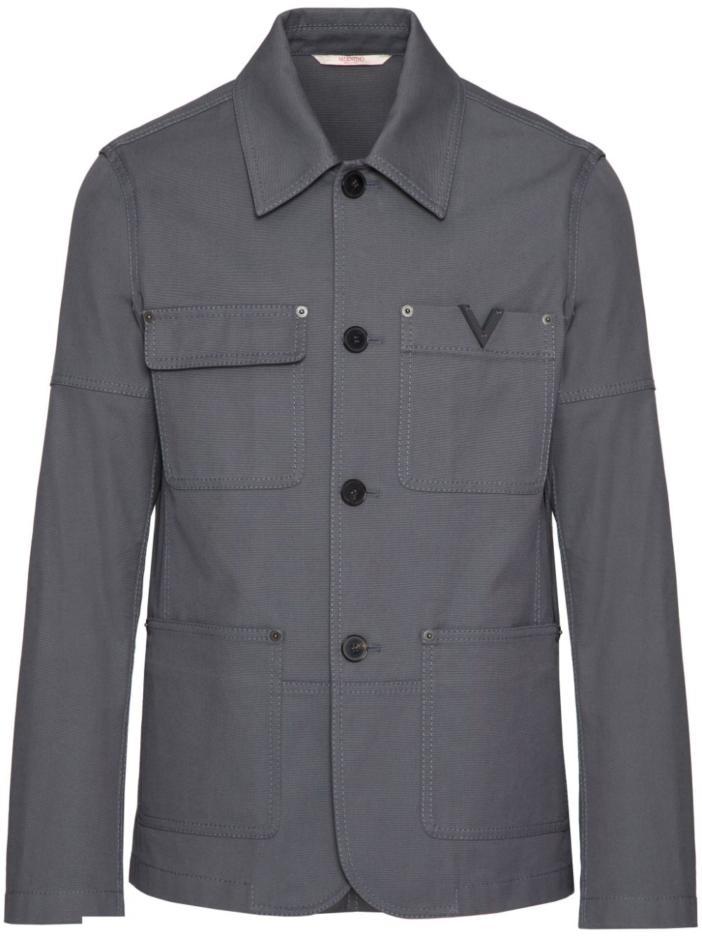 Valentino Logo Appliqué Cotton Jacket In Grey