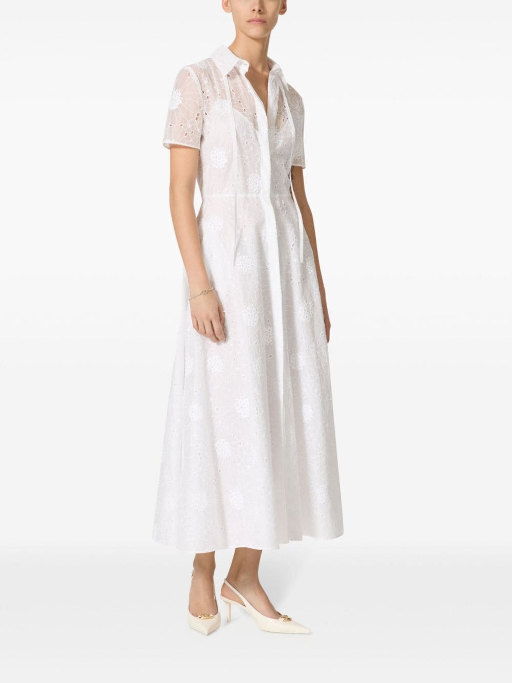 Shop Valentino Broderie-anglaise Midi Dress In White