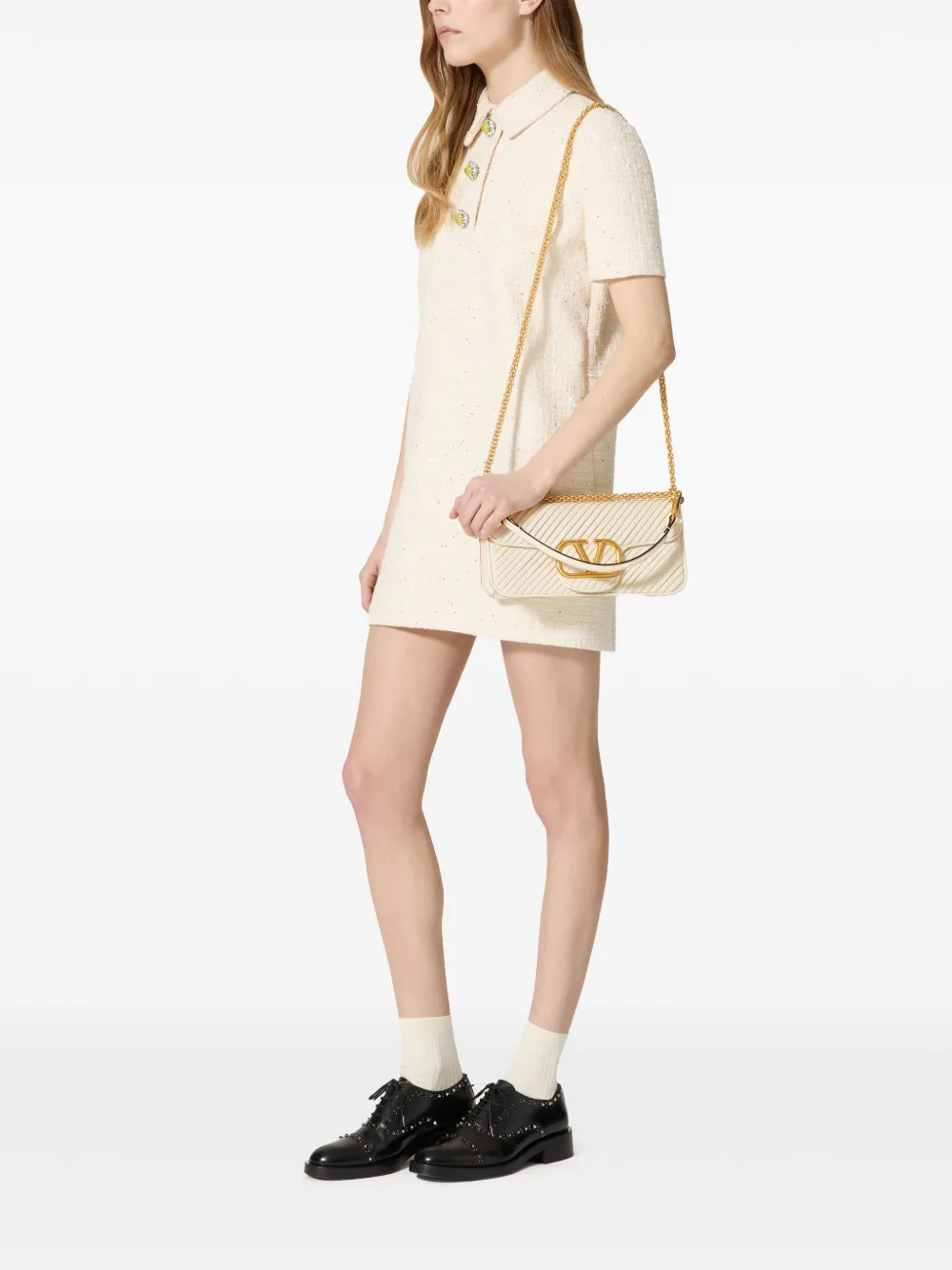 Valentino Garavani Locò schoudertas met textuur - Beige