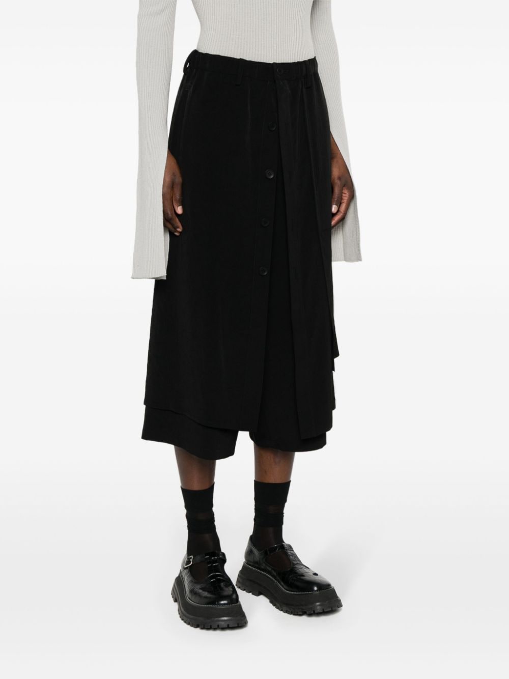 Shop Yohji Yamamoto Wide-leg Cropped Trousers In Black