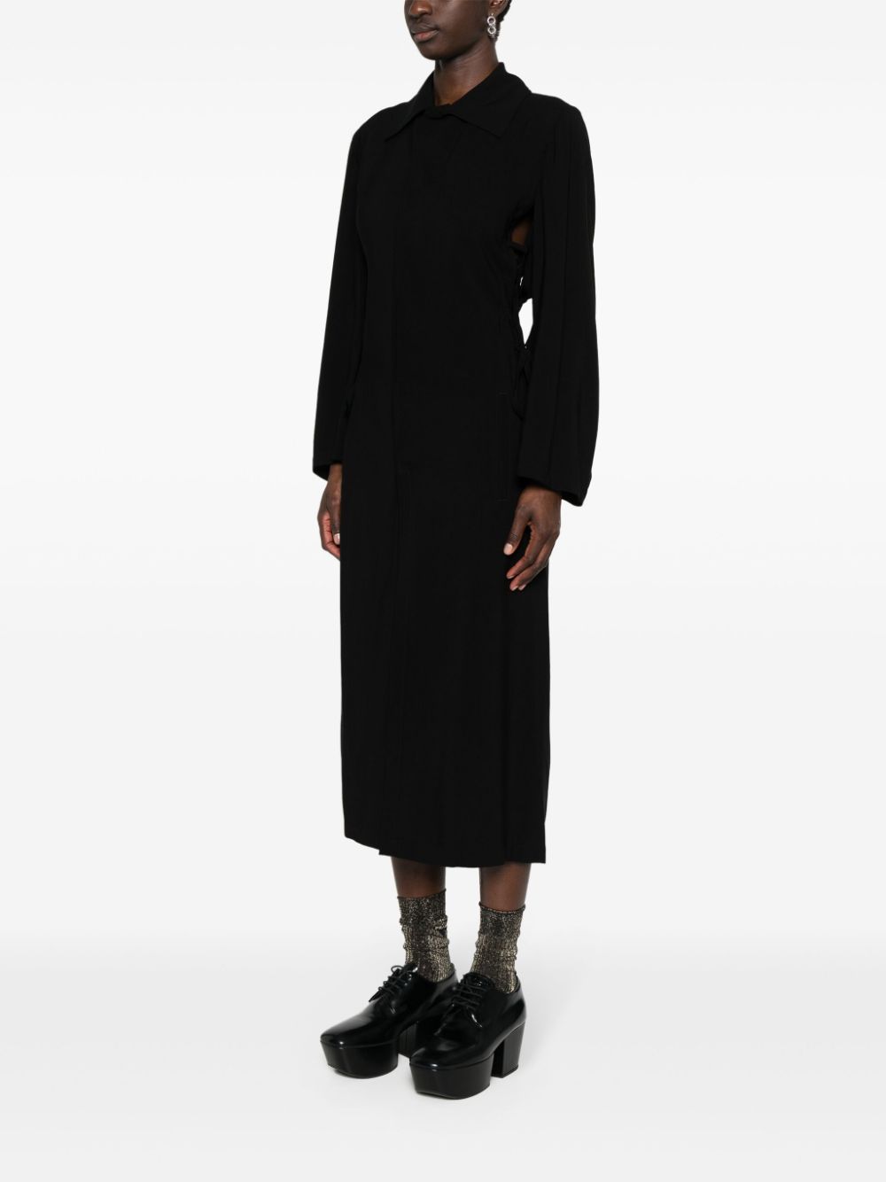 Shop Yohji Yamamoto Midi Shirt Dress In Black