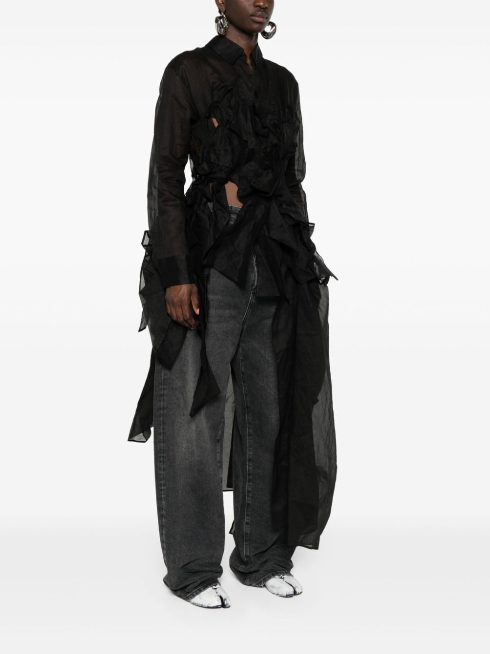 Shop Yohji Yamamoto Asymmetric Ruffled Dress In Black