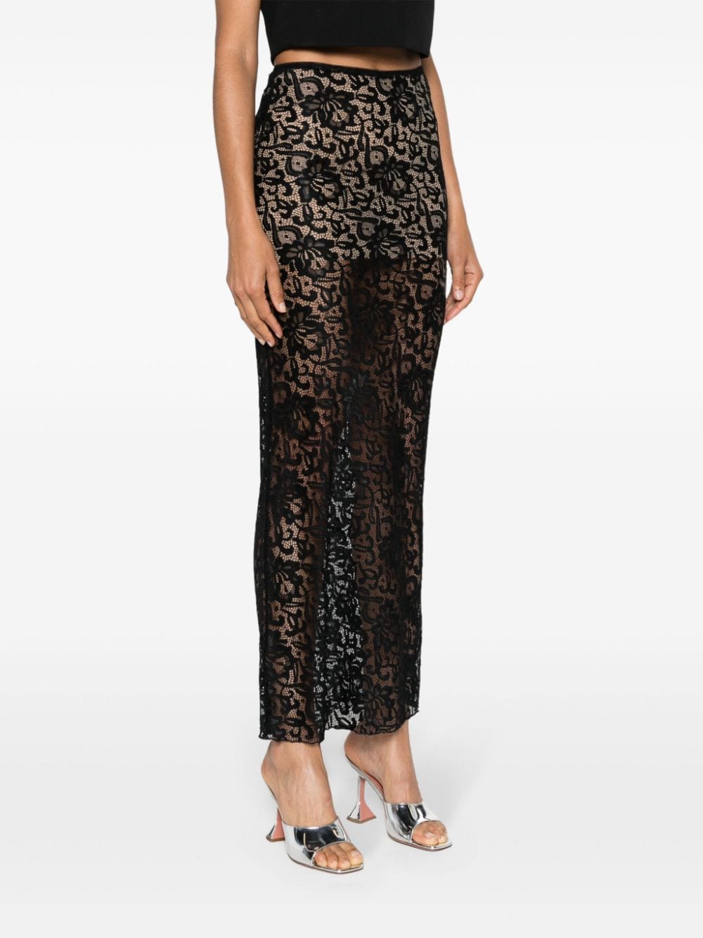 Shop Rotate Birger Christensen Floral-lace Slip Maxi Skirt In Black