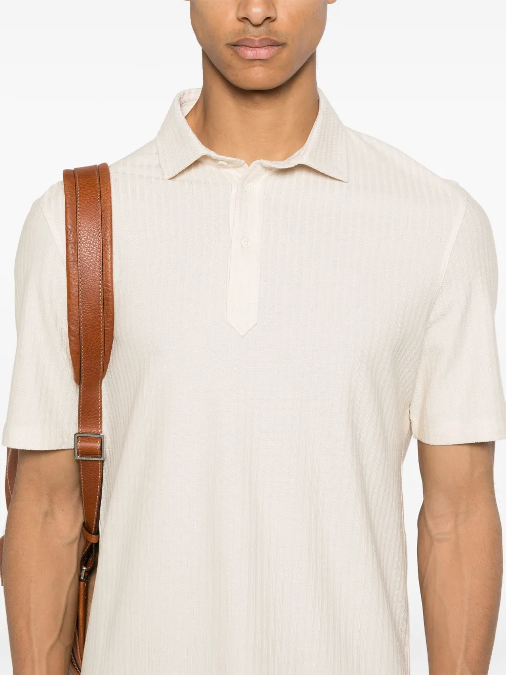 Shop Brunello Cucinelli Textured-finish Polo Shirt In Neutrals