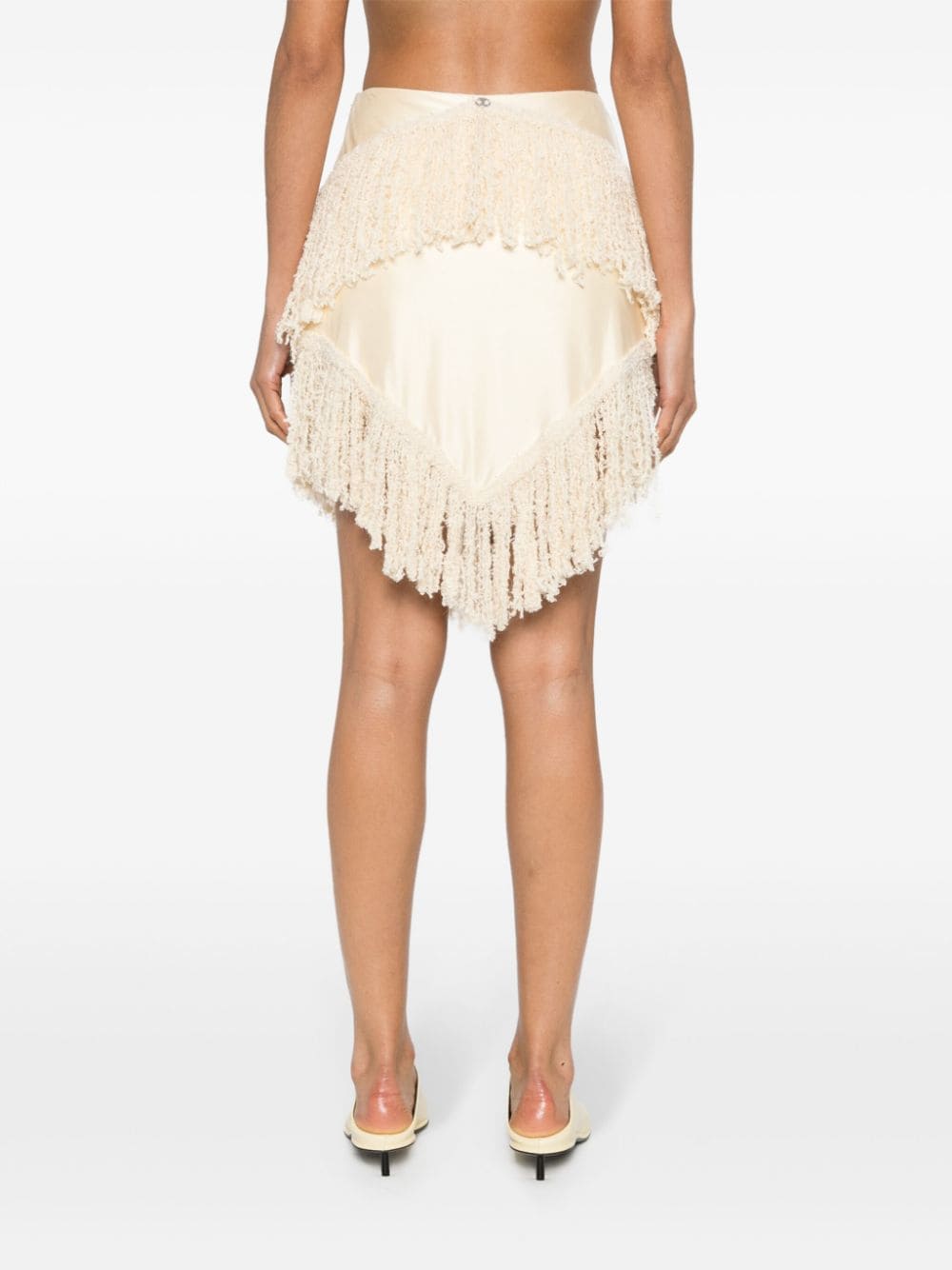 Shop Rabanne V-cut Fringed Mini Skirt In Neutrals