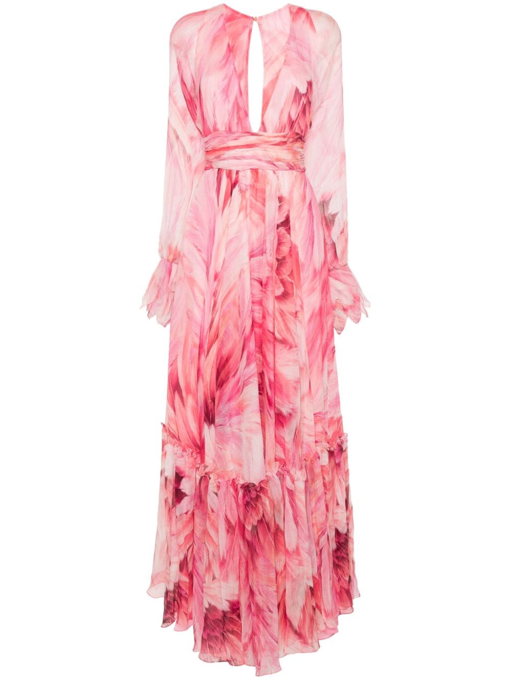 Roberto Cavalli Plumage-print maxi dress Roze