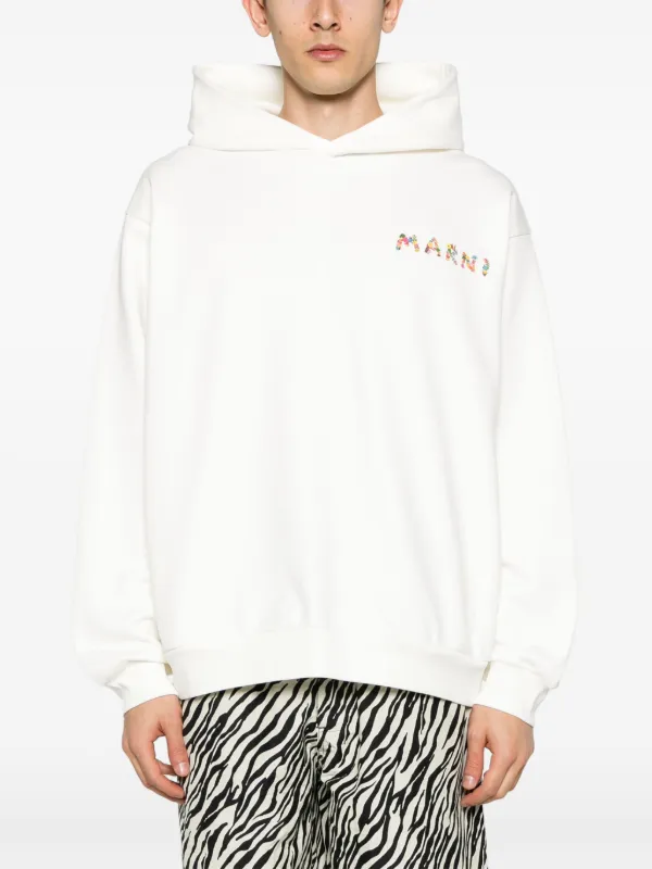 Marni logo-print Cotton Hoodie | White | FARFETCH