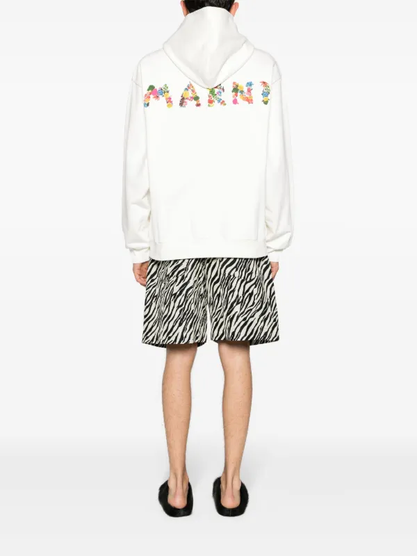 Marni logo-print Cotton Hoodie | White | FARFETCH